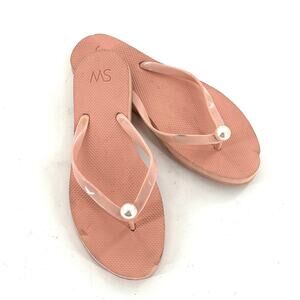 Stuart Weitzman Pearl Sandals 9 Pink Pearl Flip Flops Travel Wedding Bridal